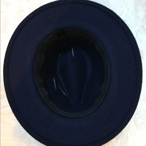 Navy Faux Wool Fedora Felt Hat Wide Brim 57 - Picture 5 of 6